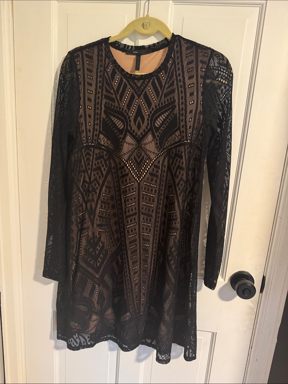 BCBG Max Azria Black Lace Overlay Long Sleeve Dress